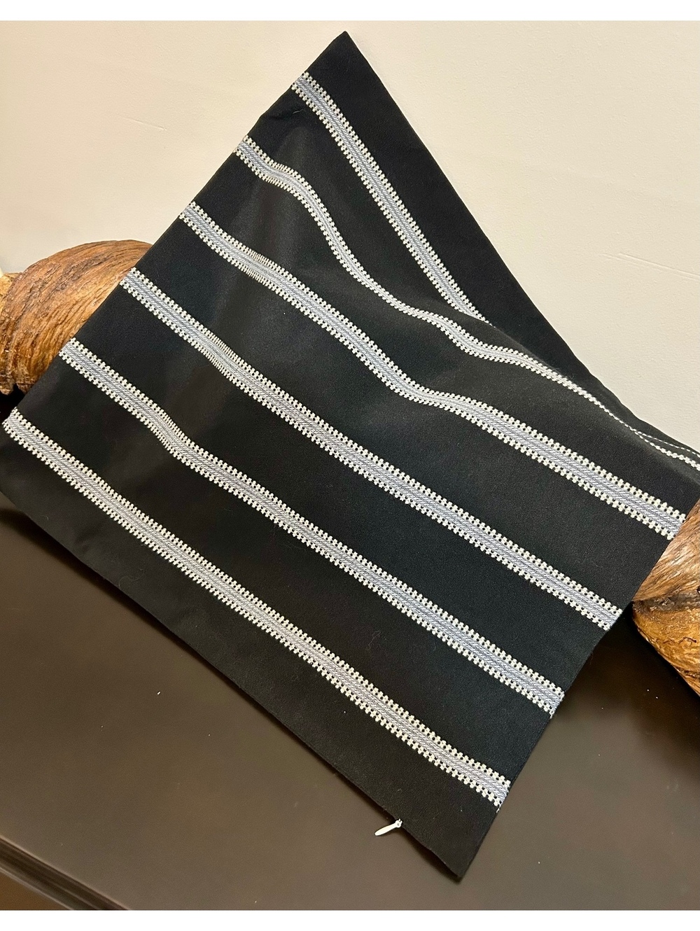 Set of 3 Black Gray Jacquard Striped Decorative Throw Pillow Covers – 18” x 18”